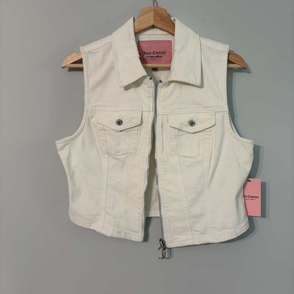 Juicy Couture White Denim Vest Women's Size M - Picture 2 of 7